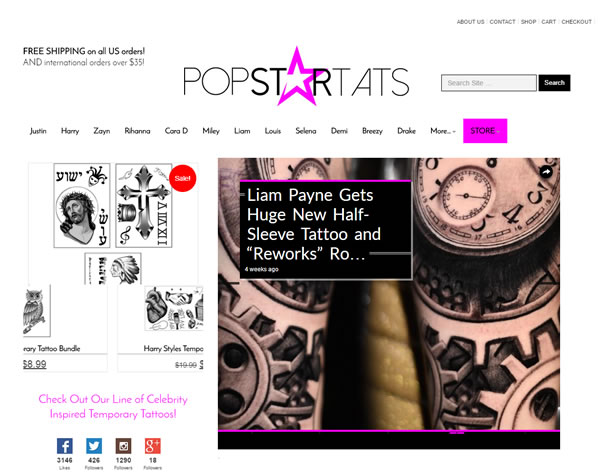 PopStarTats.com – Advertising & Ecommerce Driven Publishing Medium